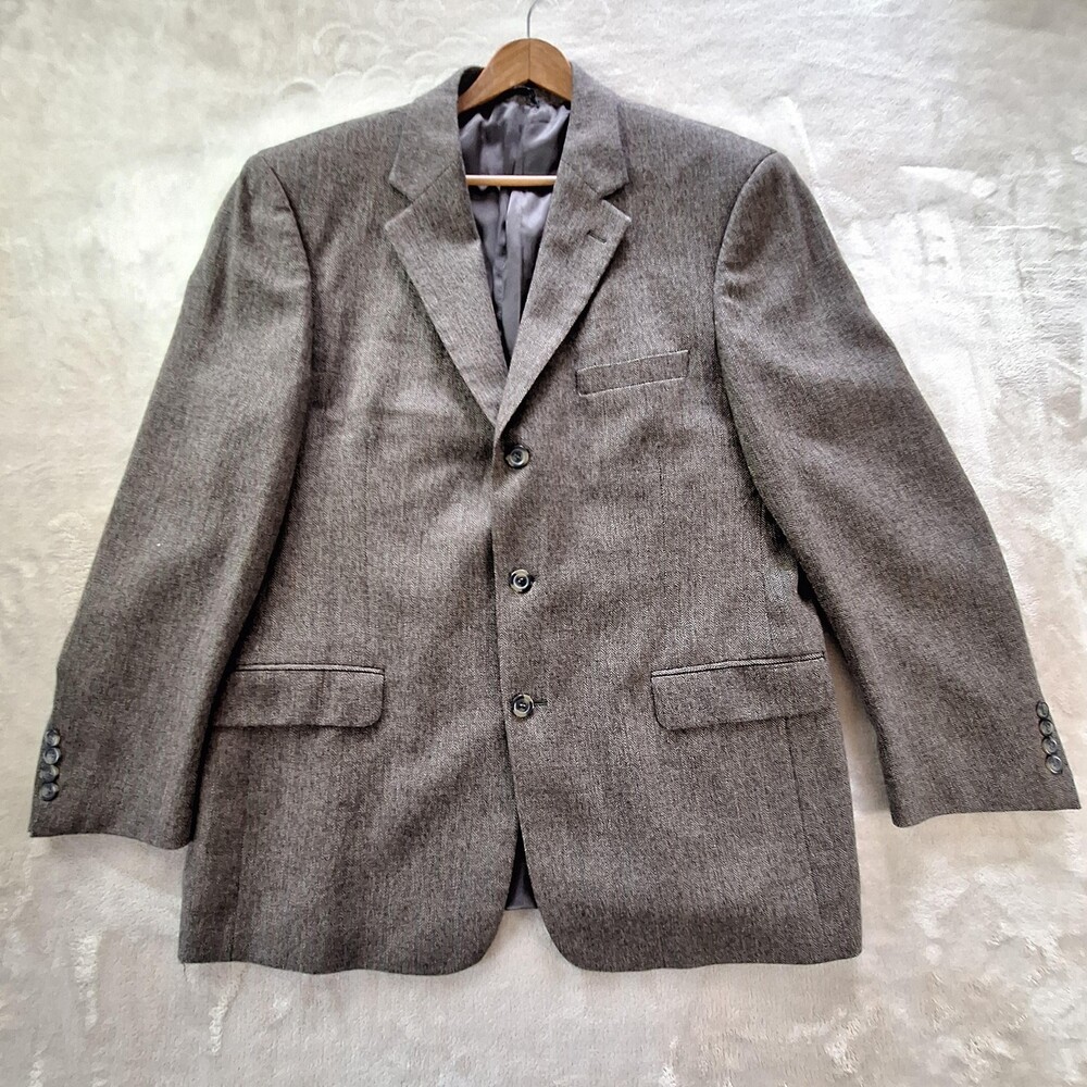 Andrew Fezza Blazer Mens 44R Brown Herringbone Wool Cashmere Sport Coat Jacket